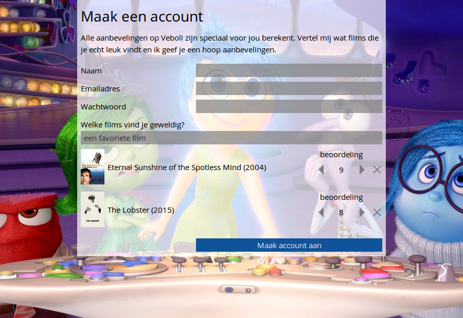 Schermafdruk van het maken van een account.